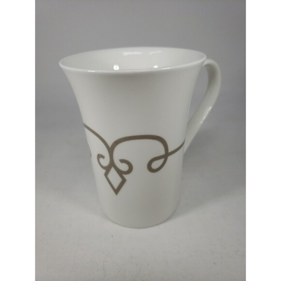 Starbucks Coffee Tea Mug Cup Gold Taupe Diamond Scroll Pattern Half Heart Handle - Picture 15 of 16